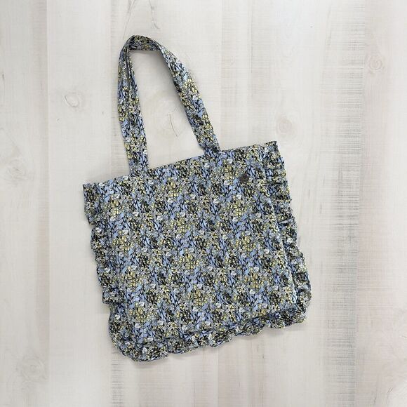 POMPdeLUX Other - POMPdeLUX girls Floral Ruffle Quilted Cotton Tote Bag Purse Blue